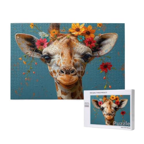 Puzzle 2000 Teile Erwachsene, Giraffe Puzzle Blume Muster Design, Groß Holz Jigsaw 99x70cm Size mit Geschenkboxverpackung for Wanddeko Wohnzimmer, Geschenke für Frauen, Geschenke für Männer,Model65 von Dozsconz