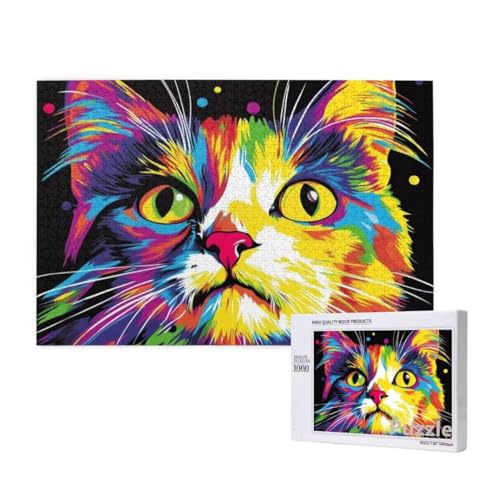 Puzzle 2000 Teile Erwachsene, Katze Puzzle Farbe Muster Design, Groß Holz Jigsaw 99x70cm Size mit Geschenkboxverpackung for Wanddeko Wohnzimmer, Geschenke für Frauen, Geschenke für Männer,Model937 von Dozsconz