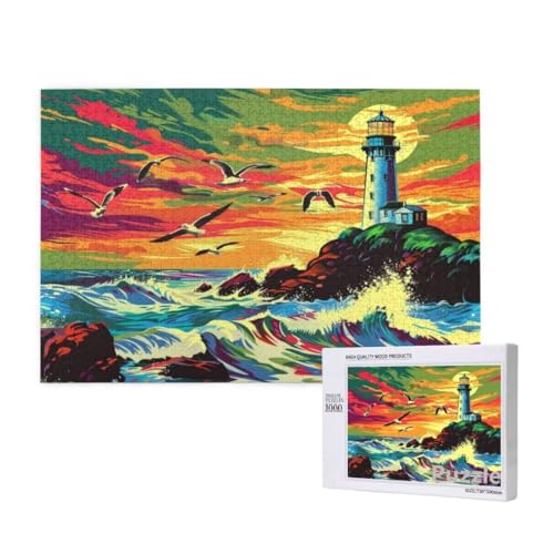 Puzzle 2000 Teile Erwachsene, Leuchtturm Puzzle Wellen Muster Design, Groß Jigsaw 99x70cm Size mit Geschenkboxverpackung, Wanddeko Wohnzimmer, Geschenke für Frauen, Geschenke für Männer,Model719 von Dozsconz