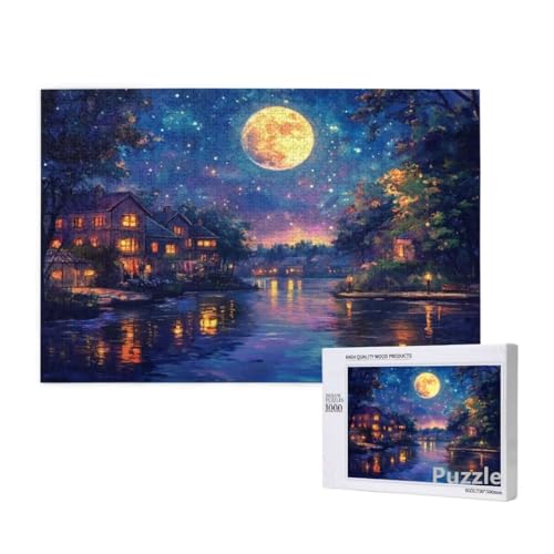 Puzzle 2000 Teile Erwachsene, Mond Puzzle Kleine Stadt Muster Design, Groß Jigsaw 99x70cm Size mit Geschenkboxverpackung, Wanddeko Wohnzimmer, Geschenke für Frauen, Geschenke für Männer,Model1151 von Dozsconz