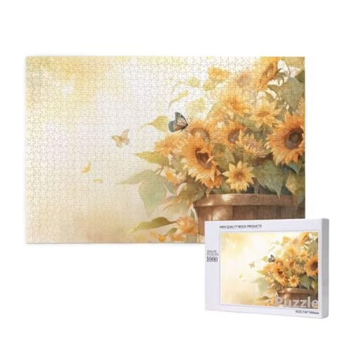 Puzzle 2000 Teile Erwachsene, Sonnenblume Puzzle Schmetterling Muster, Groß Jigsaw 99x70cm Size mit Geschenkboxverpackung, Wanddeko Wohnzimmer, Geschenke für Frauen, Geschenke für Männer,Model1041 von Dozsconz