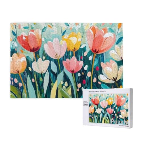 Puzzle 2000 Teile Erwachsene, Tulpe Puzzle anlage Muster Design, Groß Holz Jigsaw 99x70cm Size mit Geschenkboxverpackung for Wanddeko Wohnzimmer, Geschenke für Frauen, Geschenke für Männer,Model713 von Dozsconz