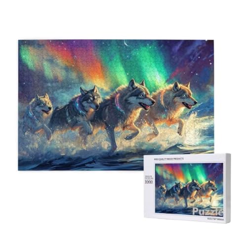 Puzzle 2000 Teile Erwachsene, Wolf Puzzle Aurora Muster Design, Groß Holz Jigsaw 99x70cm Size mit Geschenkboxverpackung for Wanddeko Wohnzimmer, Geschenke für Frauen, Geschenke für Männer,Model655 von Dozsconz