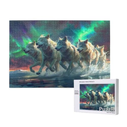 Puzzle 2000 Teile Erwachsene, Wolf Puzzle Aurora Muster Design, Groß Holz Jigsaw 99x70cm Size mit Geschenkboxverpackung for Wanddeko Wohnzimmer, Geschenke für Frauen, Geschenke für Männer,Model1235 von Dozsconz