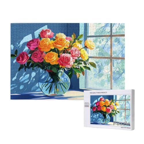 Puzzle 3000 Teile Erwachsene, Blume Puzzle Fensterbank Muster Design, Groß Jigsaw 122x81cm Size mit Geschenkboxverpackung, Wanddeko Wohnzimmer, Geschenke für Frauen, Geschenke für Männer,Model243 von Dozsconz