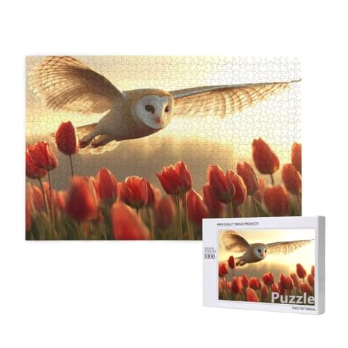 Puzzle 3000 Teile Erwachsene, Eule Puzzle Tulpe Muster Design, Groß Holz Jigsaw 122x81cm Size mit Geschenkboxverpackung for Wanddeko Wohnzimmer, Geschenke für Frauen, Geschenke für Männer,Model963 von Dozsconz