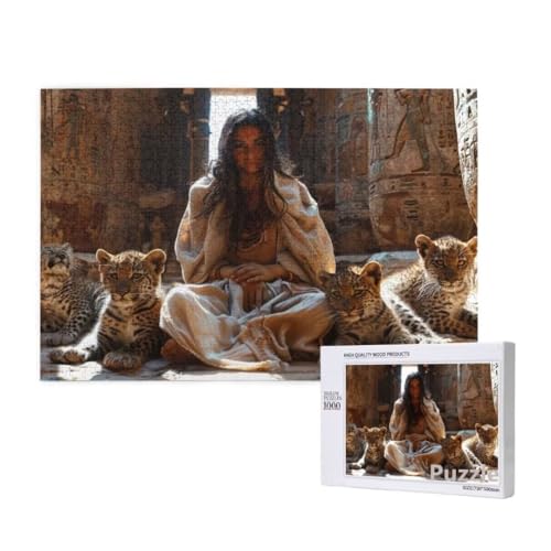 Puzzle 3000 Teile Erwachsene, Frau Puzzle Leopard Muster Design, Groß Holz Jigsaw 122x81cm Size mit Geschenkboxverpackung, Wanddeko Wohnzimmer, Geschenke für Frauen, Geschenke für Männer,Model1005 von Dozsconz