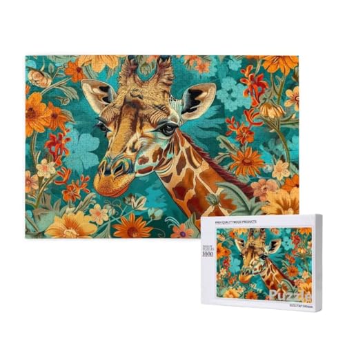 Puzzle 3000 Teile Erwachsene, Giraffe Puzzle Blume Muster Design, Groß Holz Jigsaw 122x81cm Size mit Geschenkboxverpackung, Wanddeko Wohnzimmer, Geschenke für Frauen, Geschenke für Männer,Model723 von Dozsconz