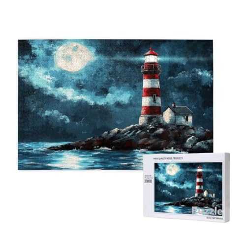 Puzzle 3000 Teile Erwachsene, Leuchtturm Puzzle Mond Muster Design, Groß Holz Jigsaw 122x81cm Size mit Geschenkboxverpackung, Wanddeko Wohnzimmer, Geschenke für Frauen, Geschenke für Männer,Model993 von Dozsconz