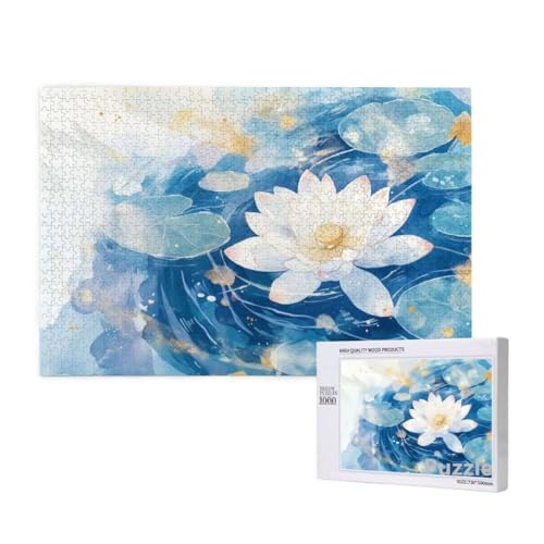 Puzzle 3000 Teile Erwachsene, Lotus Puzzle Weiß Muster Design, Groß Holz Jigsaw 122x81cm Size mit Geschenkboxverpackung for Wanddeko Wohnzimmer, Geschenke für Frauen, Geschenke für Männer,Model1067 von Dozsconz