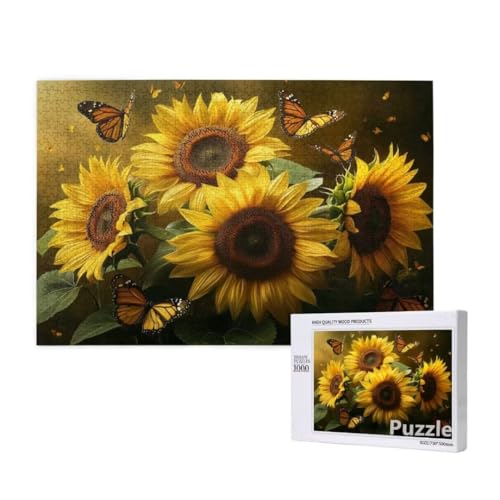 Puzzle 3000 Teile Erwachsene, Sonnenblume Puzzle Schmetterling Muster, Groß Jigsaw 122x81cm Size mit Geschenkboxverpackung, Wanddeko Wohnzimmer, Geschenke für Frauen, Geschenke für Männer,Model657 von Dozsconz