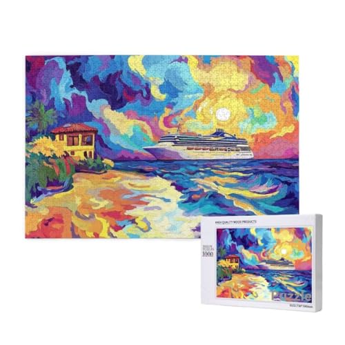 Puzzle 3000 Teile Erwachsene, Strand Puzzle Schiff Muster Design, Groß Holz Jigsaw 122x81cm Size mit Geschenkboxverpackung, Wanddeko Wohnzimmer, Geschenke für Frauen, Geschenke für Männer,Model447 von Dozsconz
