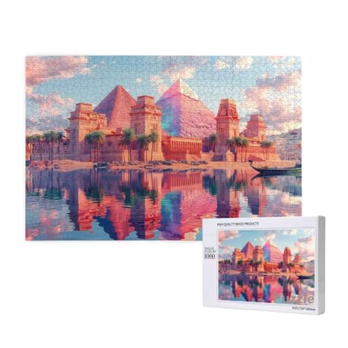 Pyramide Puzzle 1000 Teile Erwachsene, Groß Puzzle äGypten Muster Design, Holz Jigsaw 75x50cm Size mit Geschenkboxverpackung, Wanddeko Wohnzimmer, Geschenke für Frauen, Geschenke für Männer,Model12 von Dozsconz