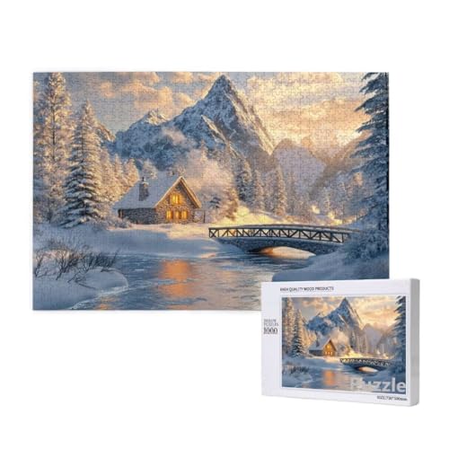 Schneeszene Puzzle 1000 Teile Erwachsene, Groß Puzzle Kabine Muster Design, Jigsaw 75x50cm Size mit Geschenkboxverpackung, Wanddeko Wohnzimmer, Geschenke für Frauen, Geschenke für Männer,Model890 von Dozsconz