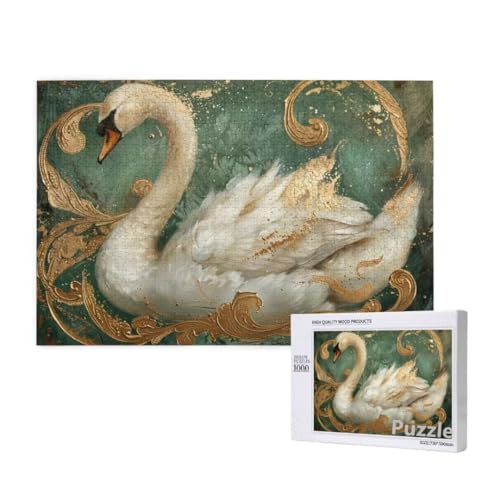 Schwan Puzzle 2000 Teile Erwachsene, Groß Puzzle Kunst Muster Design, Holz Jigsaw 99x70cm Size mit Geschenkboxverpackung for Wanddeko Wohnzimmer, Geschenke für Frauen, Geschenke für Männer,Model1540 von Dozsconz
