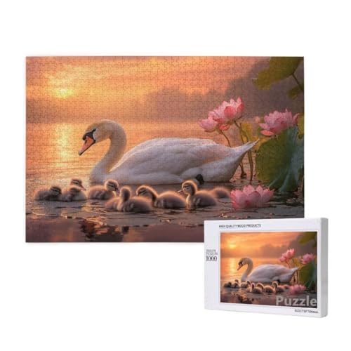 Schwan Puzzle 3000 Teile Erwachsene, Groß Puzzle Lotus Muster Design, Holz Jigsaw 122x81cm Size mit Geschenkboxverpackung for Wanddeko Wohnzimmer, Geschenke für Frauen, Geschenke für Männer,Model268 von Dozsconz