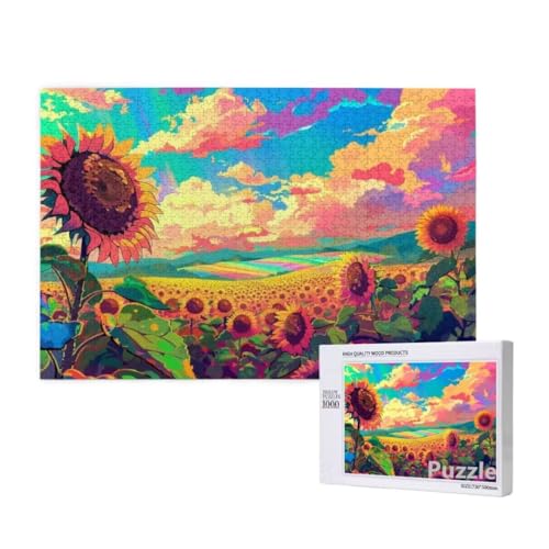 Sonnenblume Puzzle 1500 Teile Erwachsene, Groß Puzzle Landschaft Muster Design, Jigsaw 87x57cm Size mit Geschenkboxverpackung, Wanddeko Wohnzimmer, Geschenke für Frauen, Geschenke für Männer,Model684 von Dozsconz