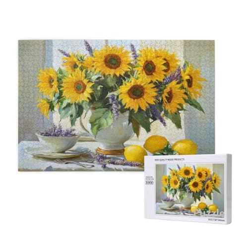Sonnenblume Puzzle 1500 Teile Erwachsene, Groß Puzzle Lavendel Muster Design, Jigsaw 87x57cm Size mit Geschenkboxverpackung, Wanddeko Wohnzimmer, Geschenke für Frauen, Geschenke für Männer,Model1172 von Dozsconz