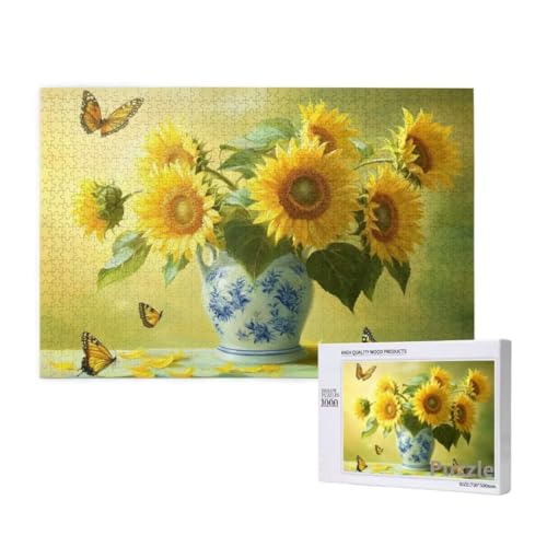 Sonnenblume Puzzle 1500 Teile Erwachsene, Groß Puzzle Schmetterling Muster, Jigsaw 87x57cm Size mit Geschenkboxverpackung, Wanddeko Wohnzimmer, Geschenke für Frauen, Geschenke für Männer,Model308 von Dozsconz