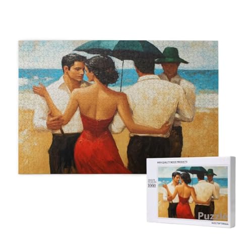 Strand Puzzle 1000 Teile Erwachsene, Groß Puzzle Paar Muster Design, Holz Jigsaw 75x50cm Size mit Geschenkboxverpackung for Wanddeko Wohnzimmer, Geschenke für Frauen, Geschenke für Männer,Model216 von Dozsconz