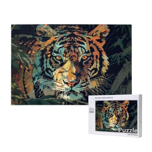 Tiger Puzzle 1000 Teile Erwachsene, Groß Puzzle Tier Muster Design, Holz Jigsaw 75x50cm Size mit Geschenkboxverpackung for Wanddeko Wohnzimmer, Geschenke für Frauen, Geschenke für Männer,Model572 von Dozsconz