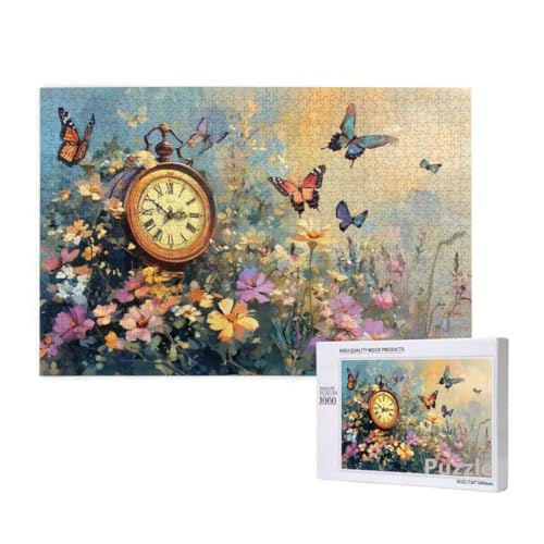 Uhr Puzzle 2000 Teile Erwachsene, Groß Puzzle Schmetterling Muster Design, Jigsaw 99x70cm Size mit Geschenkboxverpackung, Wanddeko Wohnzimmer, Geschenke für Frauen, Geschenke für Männer,Model1034 von Dozsconz