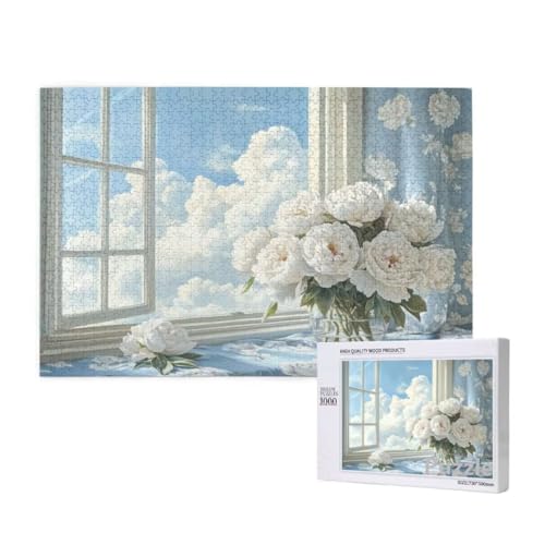 Weiß Puzzle 1000 Teile Erwachsene, Groß Puzzle Blume Muster Design, Holz Jigsaw 75x50cm Size mit Geschenkboxverpackung for Wanddeko Wohnzimmer, Geschenke für Frauen, Geschenke für Männer,Model846 von Dozsconz
