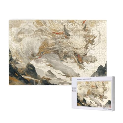 Wolf Puzzle 3000 Teile Erwachsene, Groß Puzzle Weiß Muster Design, Holz Jigsaw 122x81cm Size mit Geschenkboxverpackung for Wanddeko Wohnzimmer, Geschenke für Frauen, Geschenke für Männer,Model48 von Dozsconz