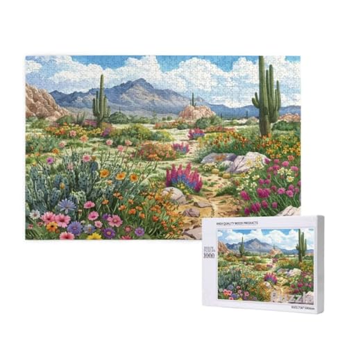 WüSte Puzzle 3000 Teile Erwachsene, Groß Puzzle Kaktus Muster Design, Holz Jigsaw 122x81cm Size mit Geschenkboxverpackung for Wanddeko Wohnzimmer, Geschenke für Frauen, Geschenke für Männer,Model702 von Dozsconz