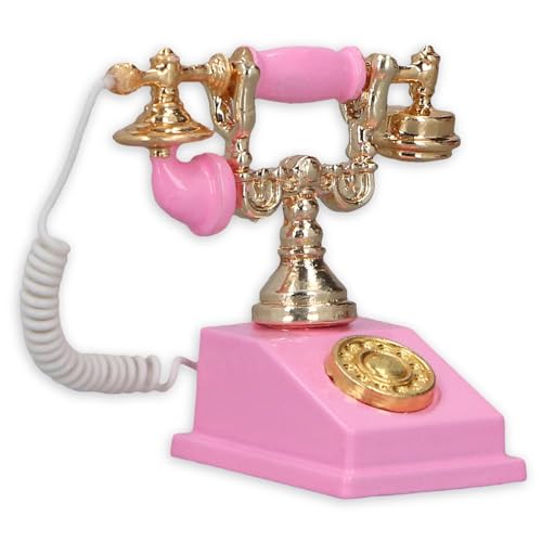 Dpofirs 1/12 Miniatur Viktorianisches Telefon mit Wählscheibe Puppenhaus Dekorationszubehör, Modellzubehör für Puppenhaus Mini Musikzimmer (Rosa) von Dpofirs