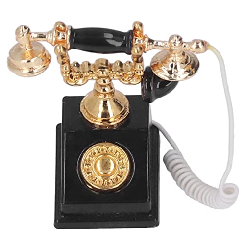 Dpofirs 1/12 Miniatur Viktorianisches Telefon mit Wählscheibe Puppenhaus Dekorationszubehör, Modellzubehör für Puppenhaus Mini Musikzimmer (Schwarz) von Dpofirs