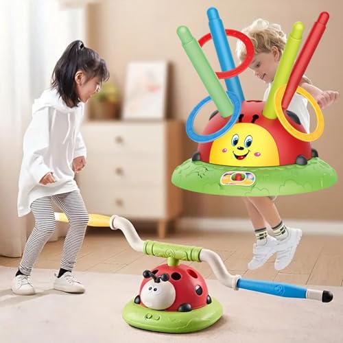 Dpptgh 3-in-1-Marienkäfer-Übungs-Sprungwurfspielzeug, Musikalischer Sprungwurfring-Spielautomat, Aktives Spiel for drinnen und draußen, Bezaubernde interaktive Wurfring-Spielsets, Spielzeug von Dpptgh