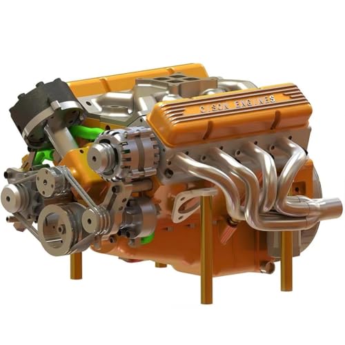 Dpptgh Ohv V8 Small-Block-Benzinmotor-Set, Kit Motor Cison V8 Gasmotor, Mini-Kit Modell STEM V8, zusammenbaubar, realistisches STEM pädagogisches Geschenk für Erwachsene und Jugendliche (Orange) von Dpptgh