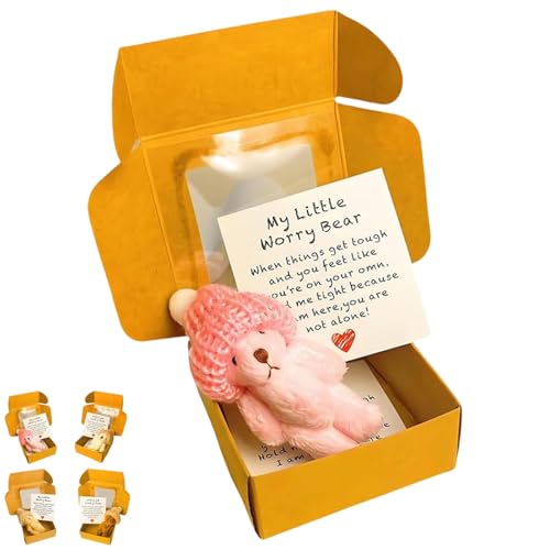 Kleiner Bär in Box, Handgemachter Mini-Plüsch-Teddybär in Box, Mit Inspirierender Karte, Taschenbär Mini-Plüschpuppe in Box, Entzückender Kleiner Bär Für Liebhaber(Pink) von Dpptgh