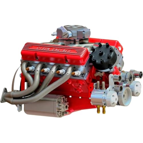 V8-Motormodell-Kits mit Ventilen, Cison V8 Benzinmotor, Mini-Set V8 zum Selberbauen, realistisches pädagogisches Geschenk für Erwachsene und Jugendliche (Rot) von Dpptgh