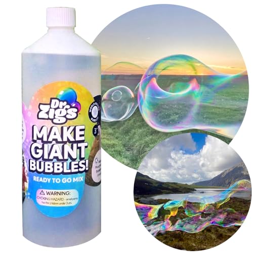 DR ZIGS Riesen Seifenblasen Mix - 1 Liter Bubble Mischung, Nachfüllflasche mit Seife für Seifenblasen Spiele, Jungen und Mädchen oder die Hochzeit von Dr Zigs