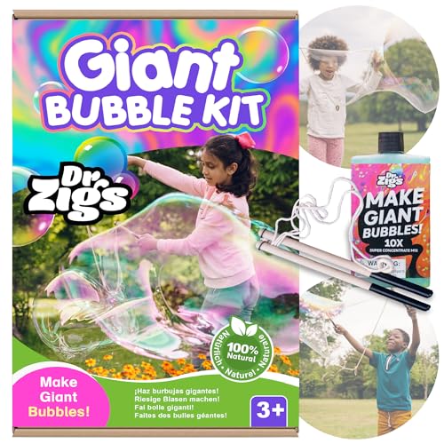 "DR ZIGS UMWELTFREUNDLICHES RIESEN-BLASEN-SET – Bestes riesiges Seifenblasen-Set, lustiges Gartenspielzeug für Kinder, Kleinkinder und Erwachsene, Zauberstäbe, Seifenlösung und Broschüre enthalten, gemacht für lustige Partyspiele im Freien für Jungen und Mädchen " (Starter Kit) von Dr Zigs
