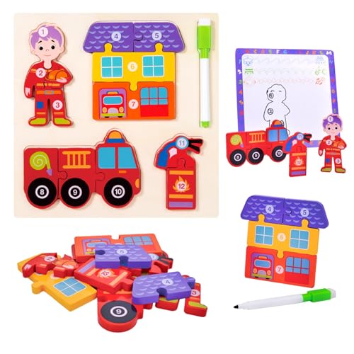 Dr. MUYA® Montessori Spielzeug 2 3 4 5 Jahre, Holzpuzzle ab 2 Jahre, Holzspielzeug Set, Feuerwehr, Lernspiele ab 3 Jahre, Spielzeug ab 3 Jahre Junge, Geschenk 2–5 Jahre Kinder Junge Mädchen von Dr. MUYA