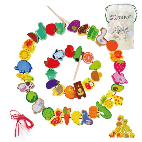 Dr. MUYA® Montessori Spielzeug 2 3 4 5 6 Jahre, Fädelspiel Ab 2 Jahre, Motorikspielzeug Holzspielzeug Lernspiele, Spiele Ab 2 Jahre, Geschenk 2-6 Junge Mädchen Kinder von Dr. MUYA