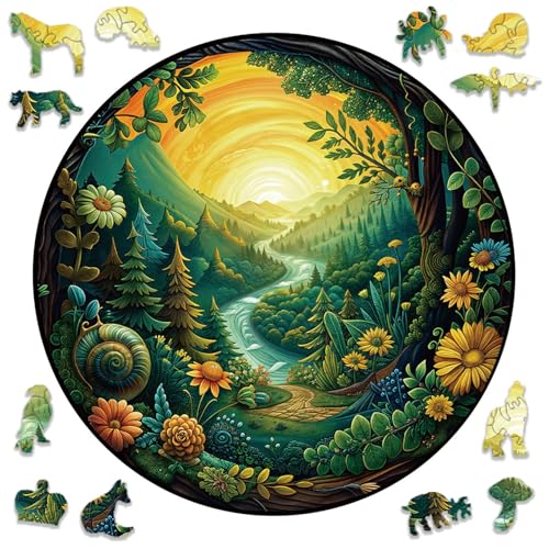 Dr. MUYA® Holzpuzzle Erwachsene, Wald Holz Puzzle, 35 x 35 cm, Unregelmäßiges Einzigartiges Holzpuzzle mit Tierform Puzzleteile, Wooden Puzzle mit Geschenkbox aus Holz von Dr. MUYA