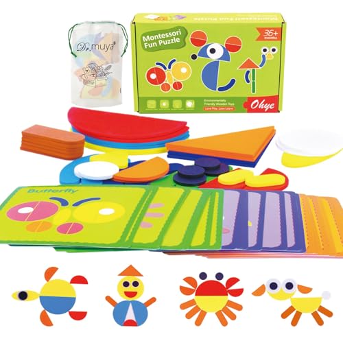 Dr. MUYA® Montessori Spielzeug 2 3 4 5 Jahre, Tangram, Lernspiele ab 2 Jahre, Puzzle ab 2, Kinderspielzeug ab 2 Jahre, Holzspielzeug, Geschenk 2-5 Jahre Kinder Junge Mädchen von Dr. MUYA