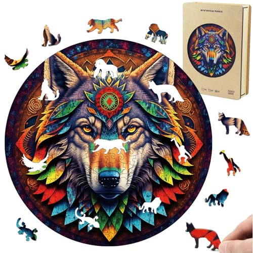 Dr. MUYA Holzpuzzle Erwachsene, Wolf Holz Puzzle, 220 Stücke, Unregelmäßiges Einzigartiges Puzzle mit Tierform Puzzleteile, Wooden Puzzle mit Geschenkbox aus Holz von Dr. MUYA