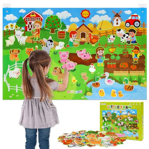 Dr.Rapeti 43x28 Zoll Filz-Storyboard-Set, 41Pcs Tiere Spielzeug, Farm Animals Story Board Kit für Kinder, Bauernhof Tiere Geschichte Set von Dr.Rapeti