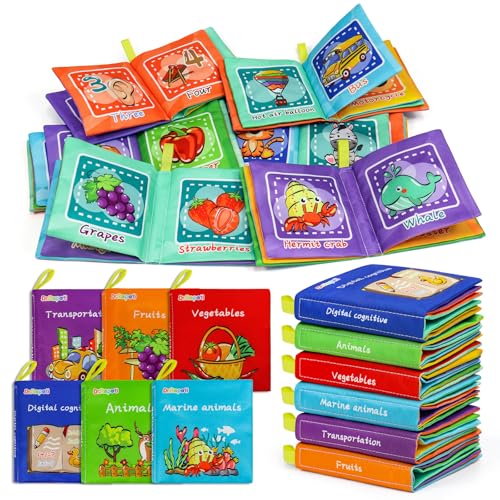 Dr.Rapeti 6 Stück Stoffbuch für Babys, Baby Soft Tuchbuch, Baby Pädagogisches Spielzeug, Early Learning Lernspielzeug, Waschbar Anti Tear Crinkle Badebuch, Früherziehung Spielzeug(Englisch) von Dr.Rapeti