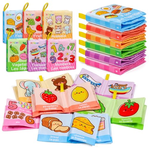 Dr.Rapeti Lot de 6 Livre Bebe en Tissu Doux n Français,6 Stück Französische Soft Books, Stoffbuch für Babys, Baby Soft Tuchbuch, Early Learning Lernspielzeug, Früherziehung Spielzeug von Dr.Rapeti