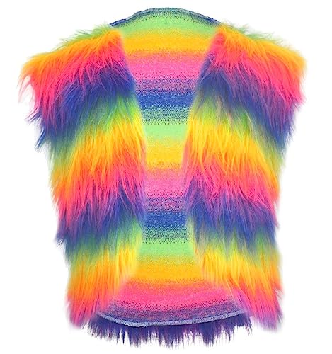 The Dragons Den Mehrfarbige Kunstfellweste für Erwachsene, Gay Pride LGBT, Hippie-Kostüm [S/M] von Dragons Den Fancy Dress Limited