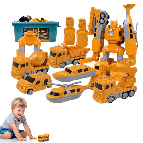 Dranng Baufahrzeuge Spielzeug | 24Stk Zusammengebauter Mini Engineering Transformationsroboter, Dumper Bulldozer Muldenkipper, Kreatives Zusammengebautes Robotik Autospielzeug von Dranng