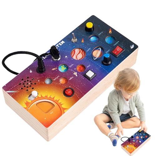 Dranng Holz-Sensoryboard Spielzeug | Holzspielzeug Mit Sensorik-Elementen & Planetendesign | Lebhaftes Weltraummuster, Motorikförderndes Reisespiel Für Schule, Auto, Flugzeug & Zuhause, Für Und von Dranng