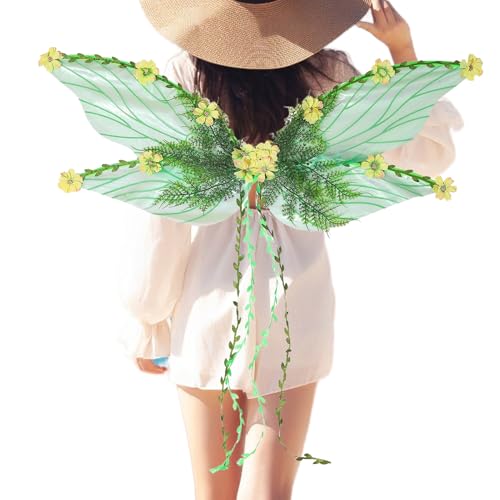 Dranng Kinder Elfenflügel,Verwandelnde Schmetterlingsflügel Mit 3D-Blumen Und Blättern | Kostüm Accessoires Für Mädchen Zu Karneval Halloween Und Rollenspiel von Dranng
