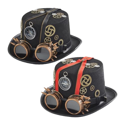 Dranng Steampunk Hüte | Vintage Gothic Cosplay Zylinder Mit Brille, Zeitreisender Kostüm Für Männer, Steampunk Zubehör Für Maskerade von Dranng